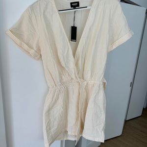 MONROW Gauze Wrap Romper, Buttercream - L (New with Tags)